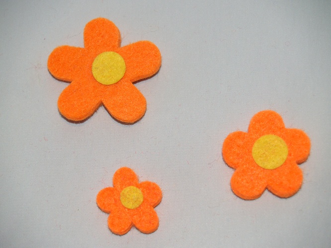 Filzblumen Orange, groß, mittel und klein