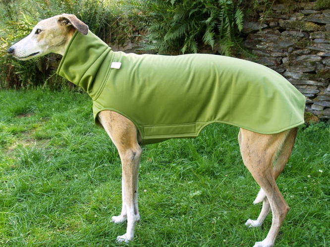 Softshell-Pulli - Galgo/Grey, Softshell. Hell-Grün, Grösse: L, Masse des Model`s: Rückenhöhe: 72cm, Rückenlänge: 66cm, Brustumfang: 76cm, Bauchumfang: 49cm, Bestell-Nr.: SG-HGR-L, Preis: 74,00€