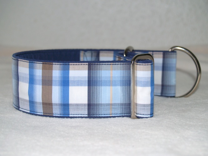 Martingal-Zugstopp gepolstert, Modell "Blau kariert", Breite: 5cm, Bestell-Nr.: MZ-BL11, Preis: 32,00€