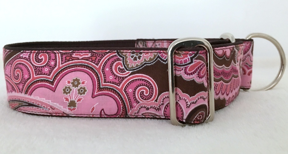 Martingal-Zugstopp gepolstert, Modell "Braun-Pink Paisley", Breite: 4cm, Bestell-Nr.: MZ-B 53, Preis: 29,50€