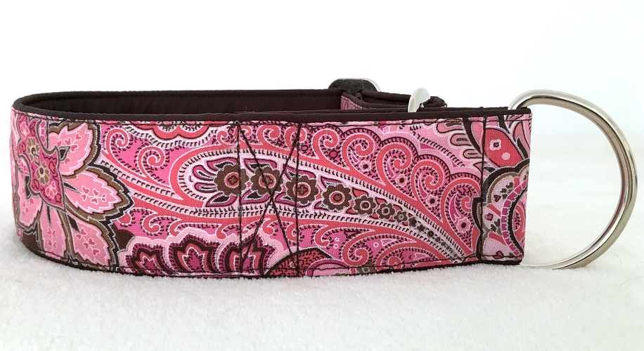 Martingal-Zugstopp gepolstert, Modell "Braun-Pink Paisley", Breite: 5cm, Bestell-Nr.: MZ-B 54, Preis: 32,00€