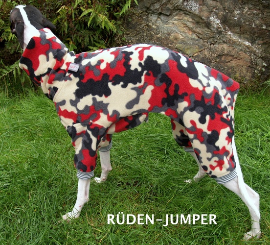 Rüde, Fleece: Camouflage Rot, Bündchen: Hell-Grau/Grau, Bestell-Nr.: JWR-CAM/R-XS, Preis: 55,00€