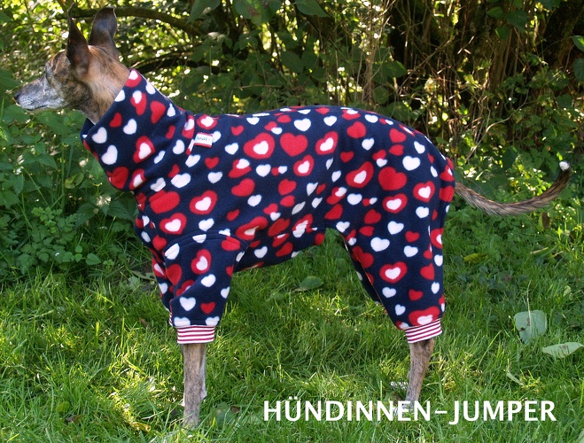 Hündin, Fleece: "Love", Bündchen: Dunkel-Rot/Weiß, Bestell-Nr.: JWH-Love-S, Preis: 56,00€
