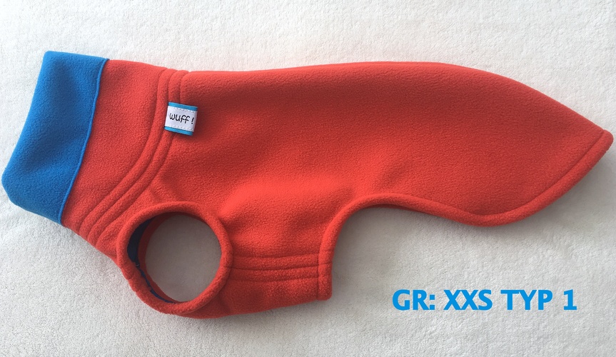 Doubleface: Türkis/Orange, Kragen abgesetzt, Bestell-Nr.: DFWi-O/TÜ-XXS Typ 1, Preis: 34,00€
