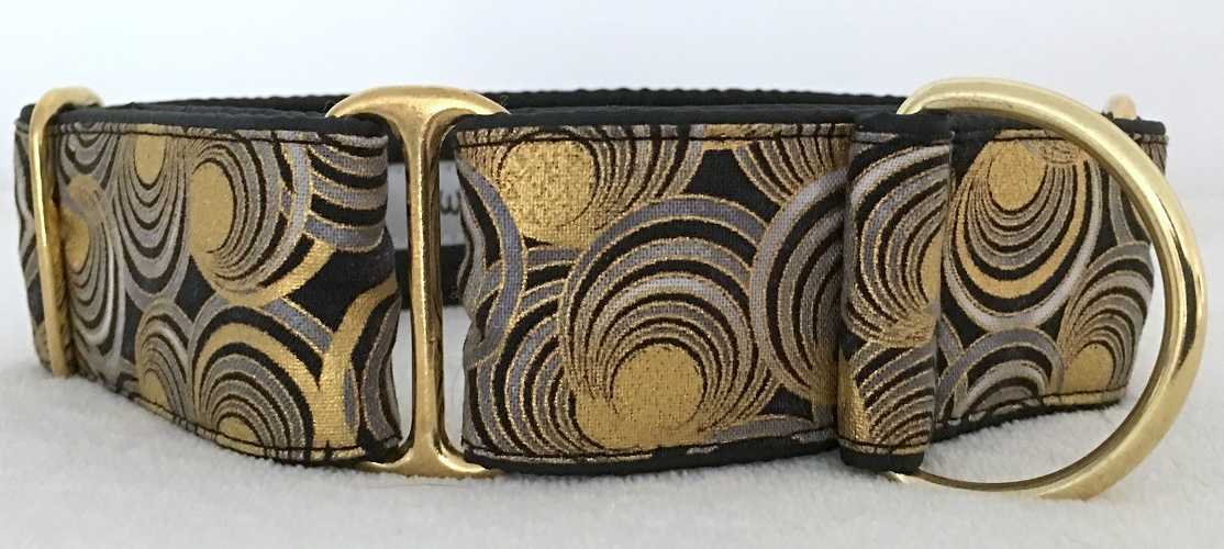 MIT MESSING BESCHLÄGEN, Martingal gepolstert, Modell "Gold Kreise", Breite: 4cm, maximaler Kopfumfang: 45cm, Bestell-Nr.: M-S 39-M, Preis: 37,50€