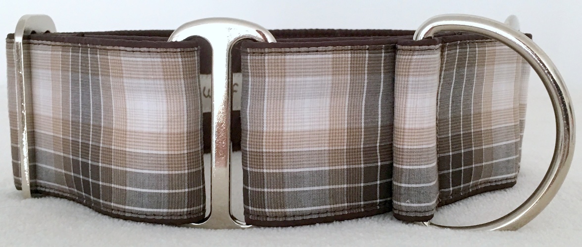 Martingal gepolstert, Modell "Braun-Beige kariert", Breite: 5cm, maximaler Kopfumfang: 45cm, Bestell-Nr.: M-B 27, Preis: 37,00€