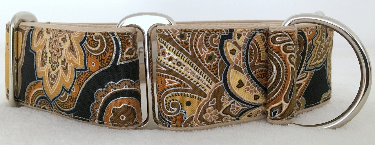 Martingal gepolstert, Modell "Beige-EINZELSTÜCK, Schwarz Paisley", Breite: 4cm, maximaler Kopfumfang: 44cm, Bestell-Nr.: M-BE24, Preis: 34,50€