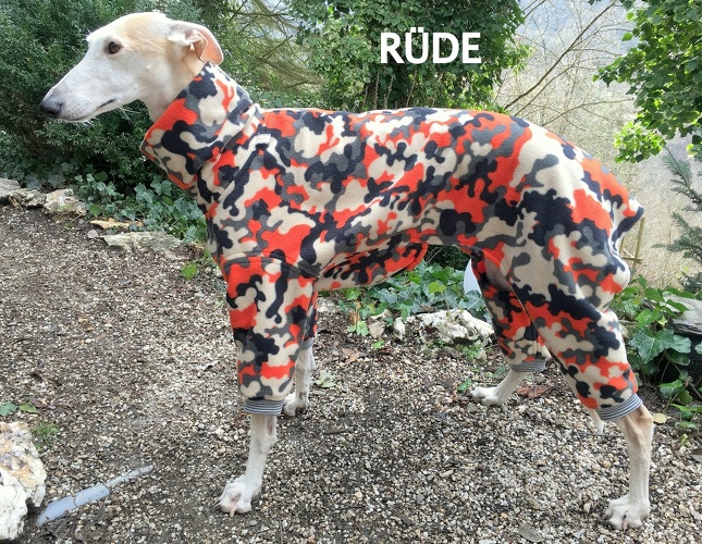 Rüde, Fleece: Camouflage Orange, Bündchen: Hell-Grau/Grau, Bestell-Nr.: JGR-CAM/O-L, Preis: 67,50€