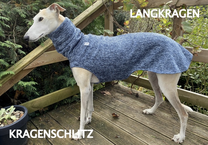 MIT LANGKRAGEN UND KRAGENSCHLITZ, Strickfleece: Mittelblau-Blaugrau Melange, Bestell-Nr.: SG/LK+S-BL-M, Preis: 49,25€