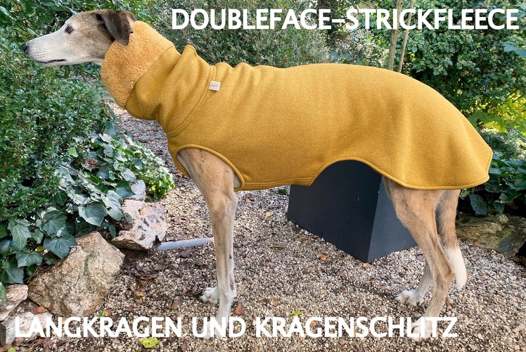 MIT LANGKRAGEN UND KRAGENSCHLITZ, Doubleface-Strickfleece: Senf-Gelb, Bestell-Nr.: DSG/LK+S-SENF-M, Preis: 55,75€