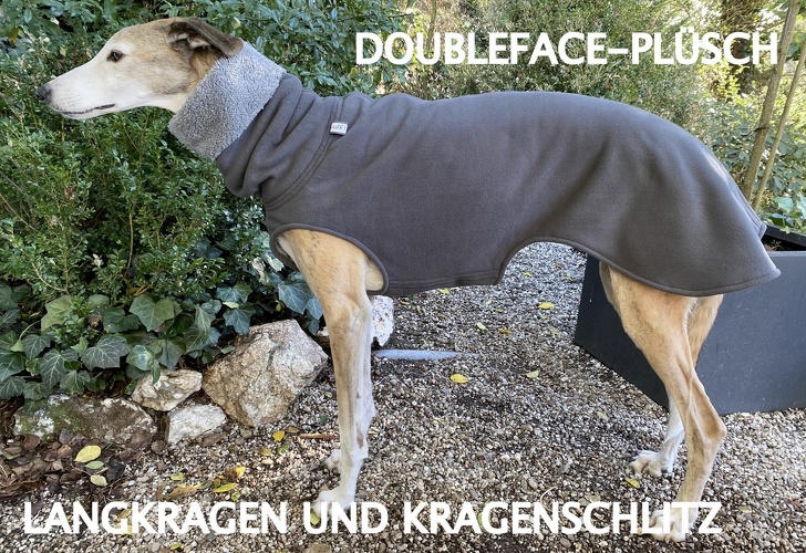 MIT LANGKRAGEN UND KRAGENSCHLITZ, Doubleface-Plüsch: Dunkel-Grau, Bestell-Nr.: DPG/LK+S-DG-M, Preis: 55,75€