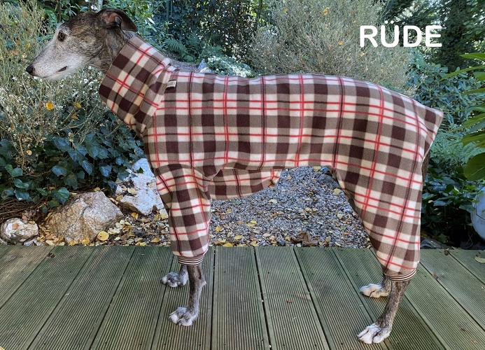 Rüde, Fleece: Karo Beige/Braun, Bündchen: Braun/Beige, Bestell-Nr.: JGR-K/BEB-L, Preis: 67,50€