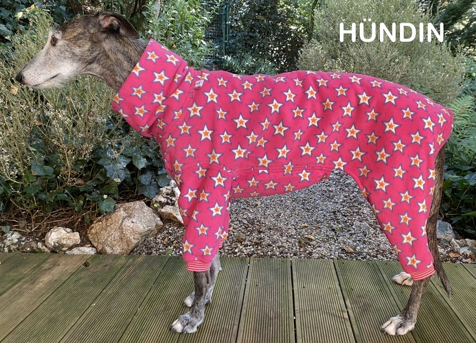 Hündin, Fleece: Sterne Pink, Bündchen: Rosa/Pink, Bestell-Nr.: JGH-ST/P-L, Preis: 67,50€
