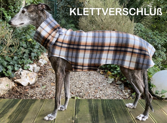 MIT EINSEITIGEM KLETT, Fleece: Karo Grau/Cognac, Bestell-Nr.: PW-KGC-L-K, Preis: 43,50€