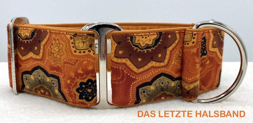 DAS LETZTE SO LIEFERBARE HALSBAND, Martingal gepolstert, Modell "Blumen Terracotta", Breite: 5cm, maximaler Kopfumfang: 45cm, Bestell-Nr.: M-GE 24, Preis: 37,00€