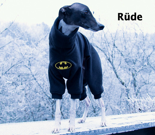 Rüde, Modell "Batman", Fleece: Schwarz, Bündchen: Schwarz, Bestell-Nr.: JWR-BAT-S, Preis: 62,00€